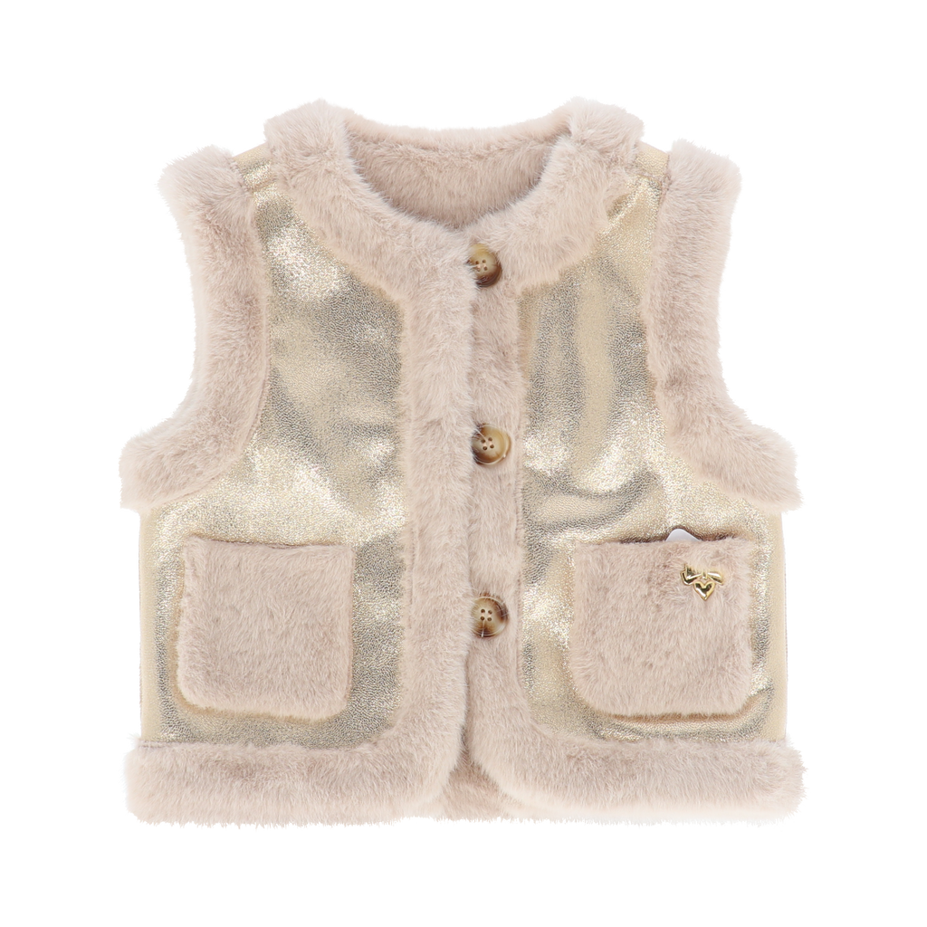 Angel’s face - Cher metallic/fur gilet gold