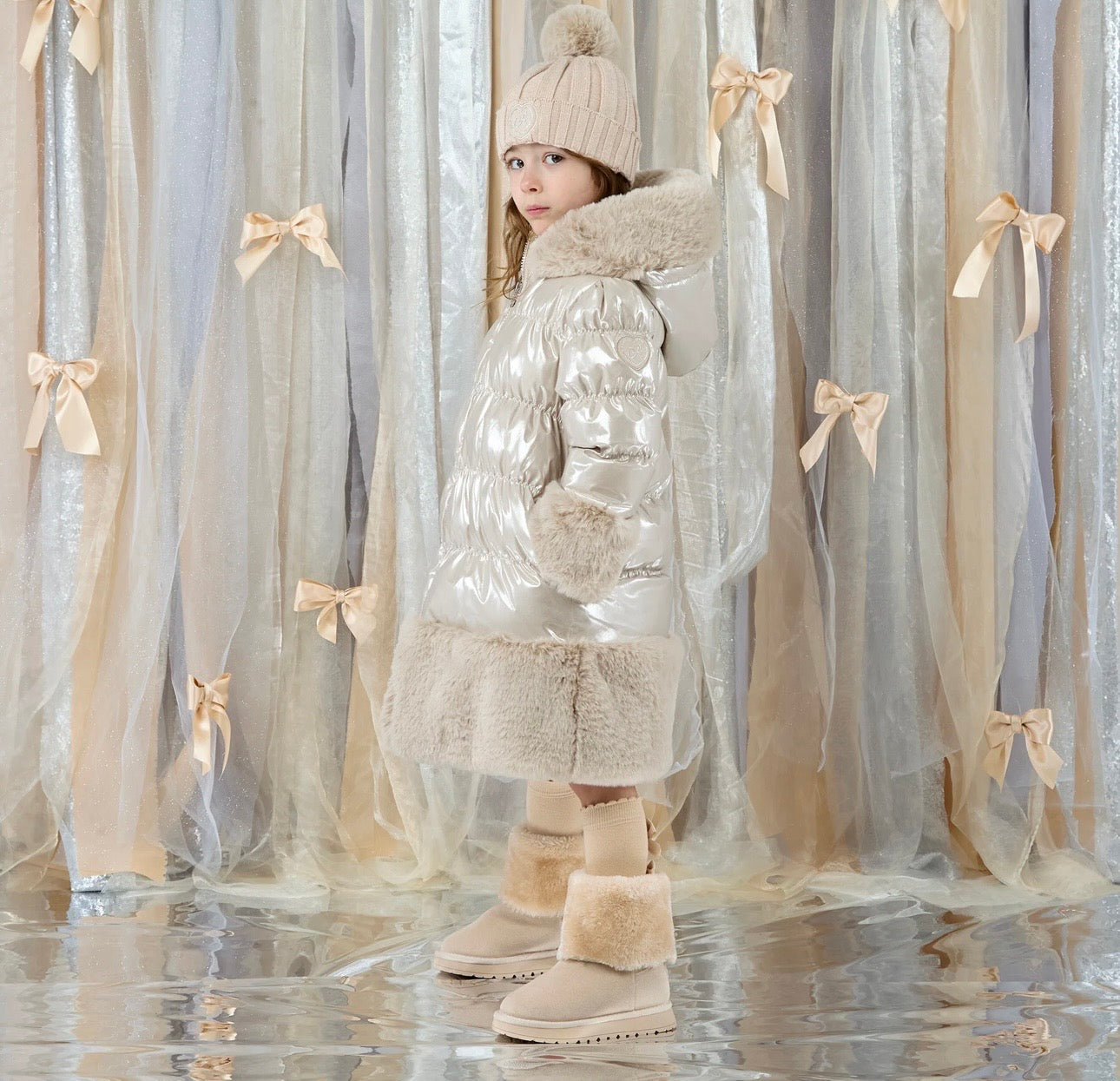 A’Dee - Aurora long fur trim jacket stone beige