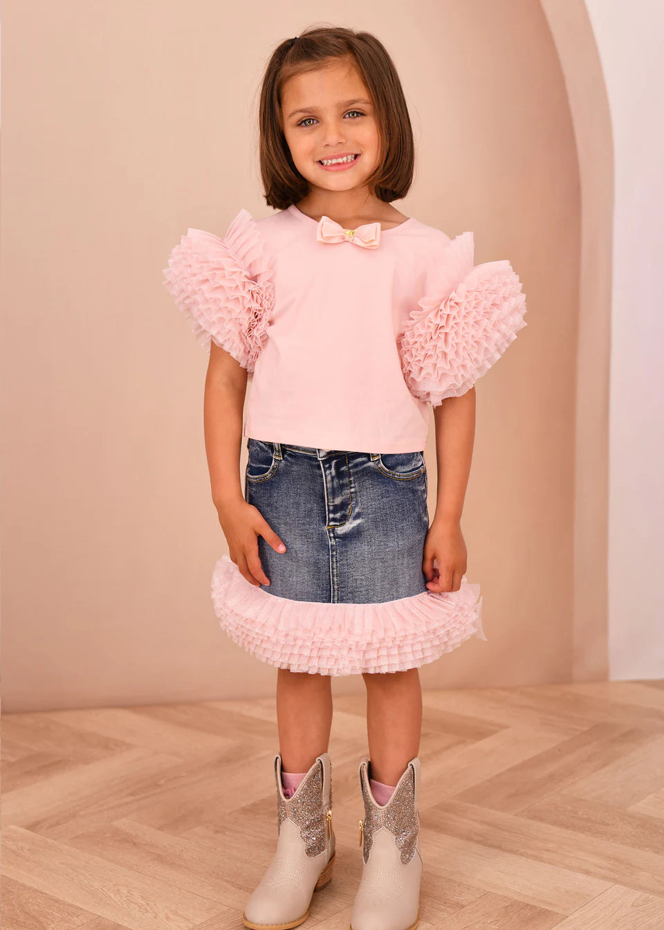 Angel’s face - denim set ruffle pink