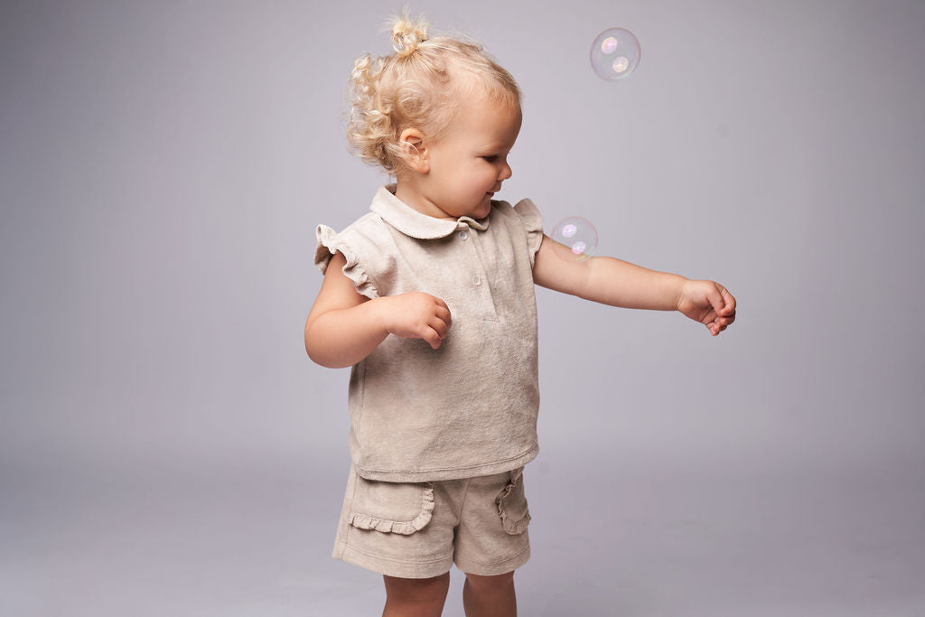 Gymp - badstof 2pc ruffle beige