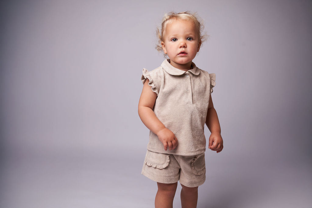 Gymp - badstof 2pc ruffle beige