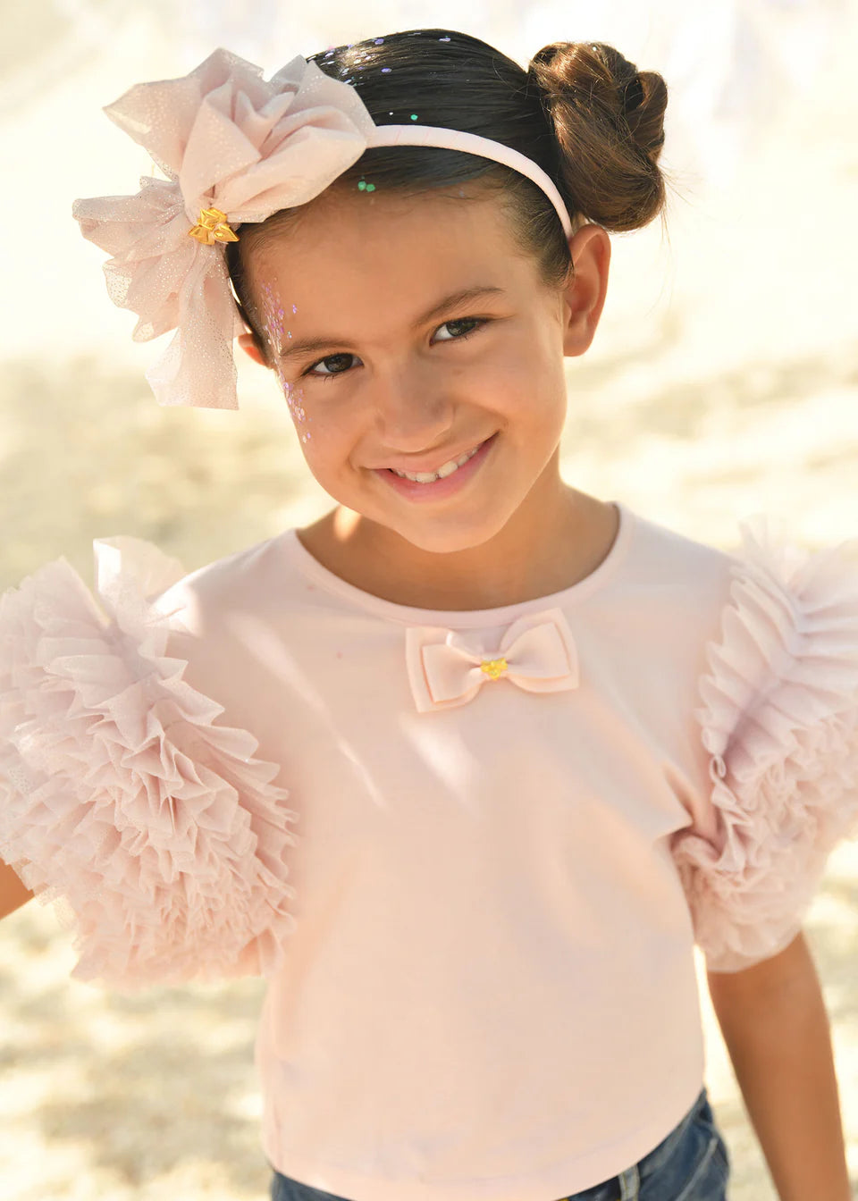 Angel’s face - denim set ruffle pink