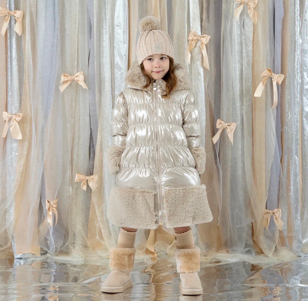A’Dee - Aurora long fur trim jacket stone beige