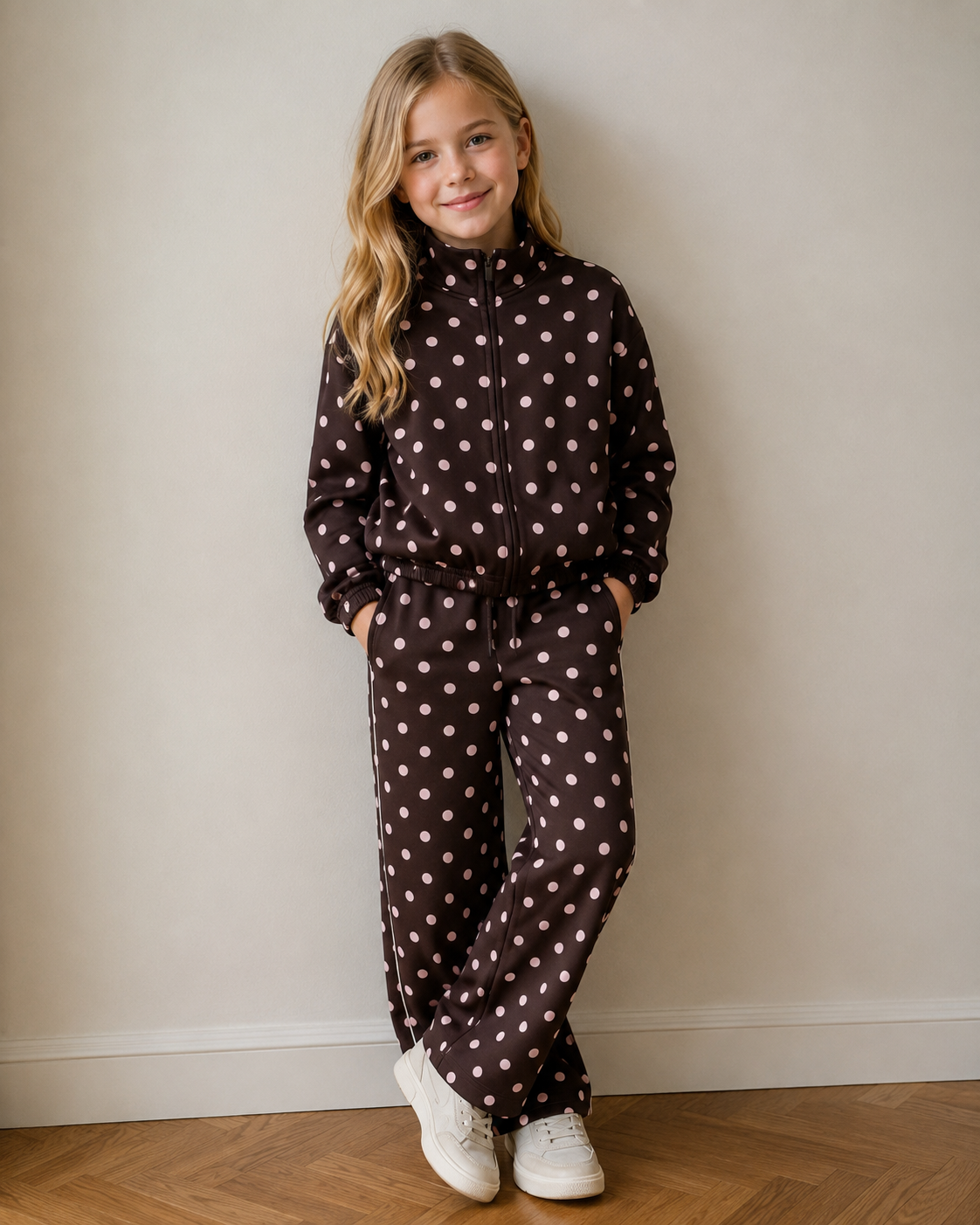 Polka Dotty set bruin/roze