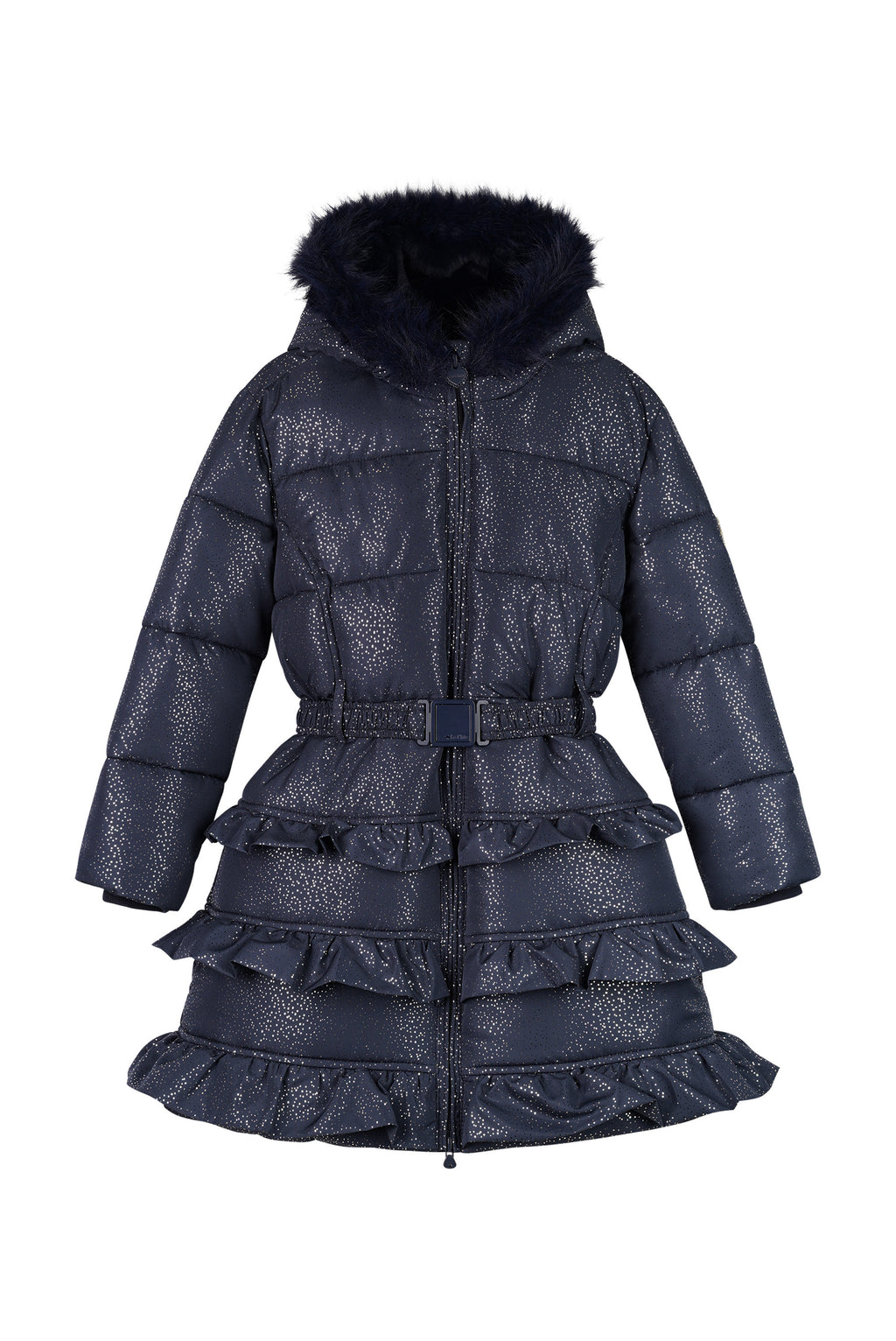 Le Chic - ruffle long coat navy