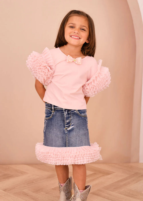 Angel’s face - denim set ruffle pink