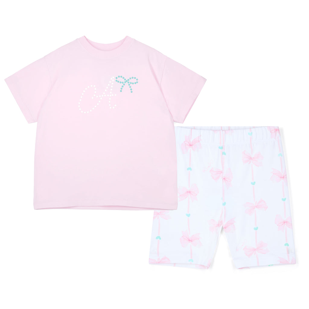 A’Dee bowtique chic - Rebecca biker shortset pink blossom